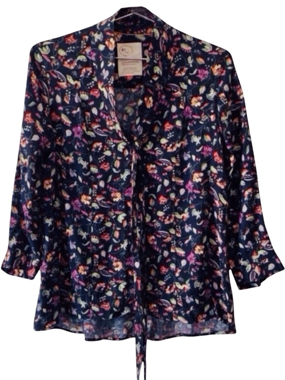 Anthropologie Conversations Floral Tie Front Blouse Size 4 Boho Sheer